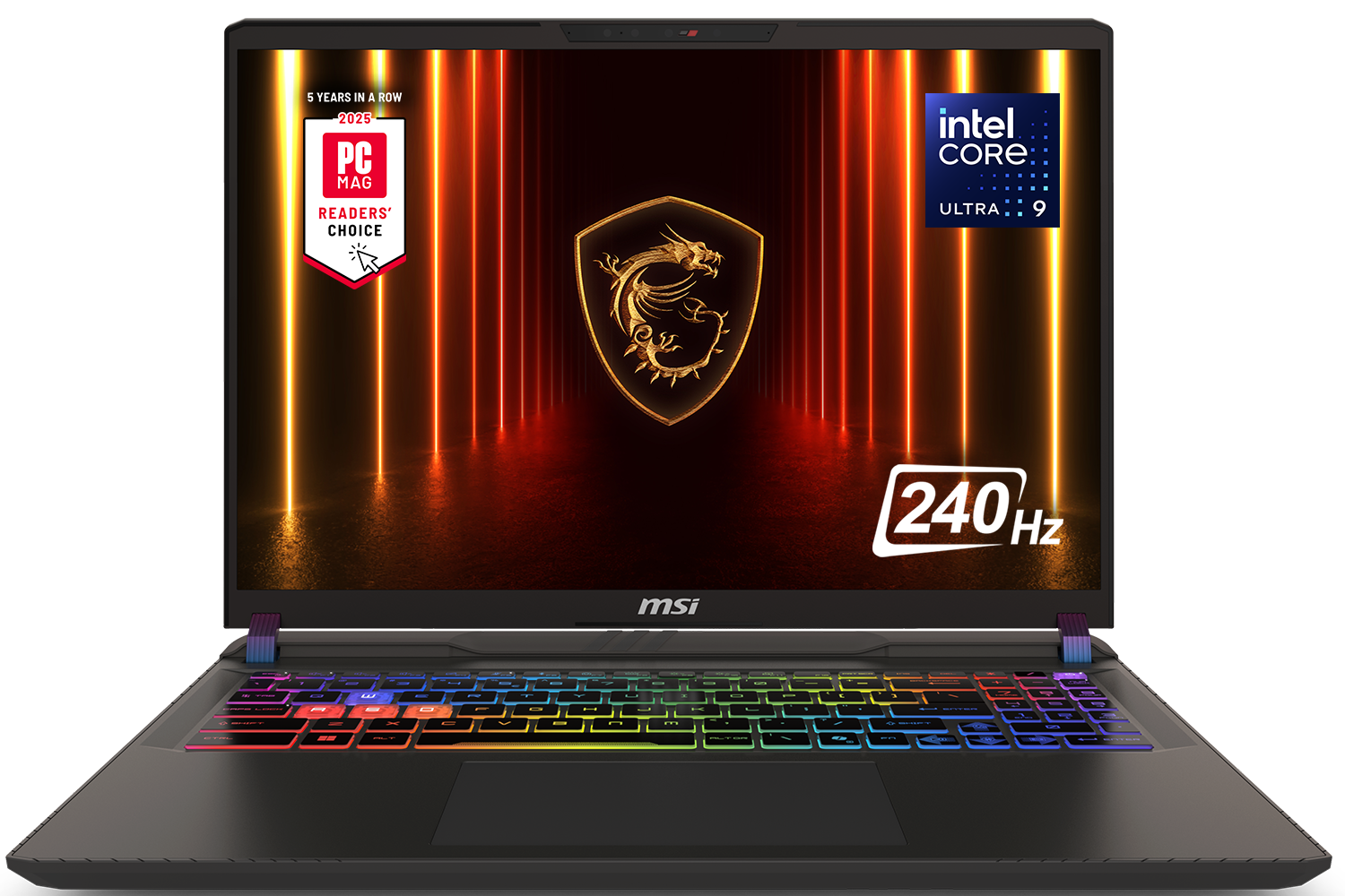 5 YEARS IN A ROW  
2025  
PC MAG  
READERS' CHOICE  

intel CORE ULTRA 9  

240 Hz  

msi