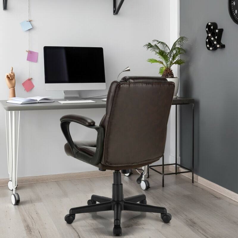 Alt View 2. SlickBlue - Adjustable Leather Executive Office Chair with Armrests for Desk Use - Brown.