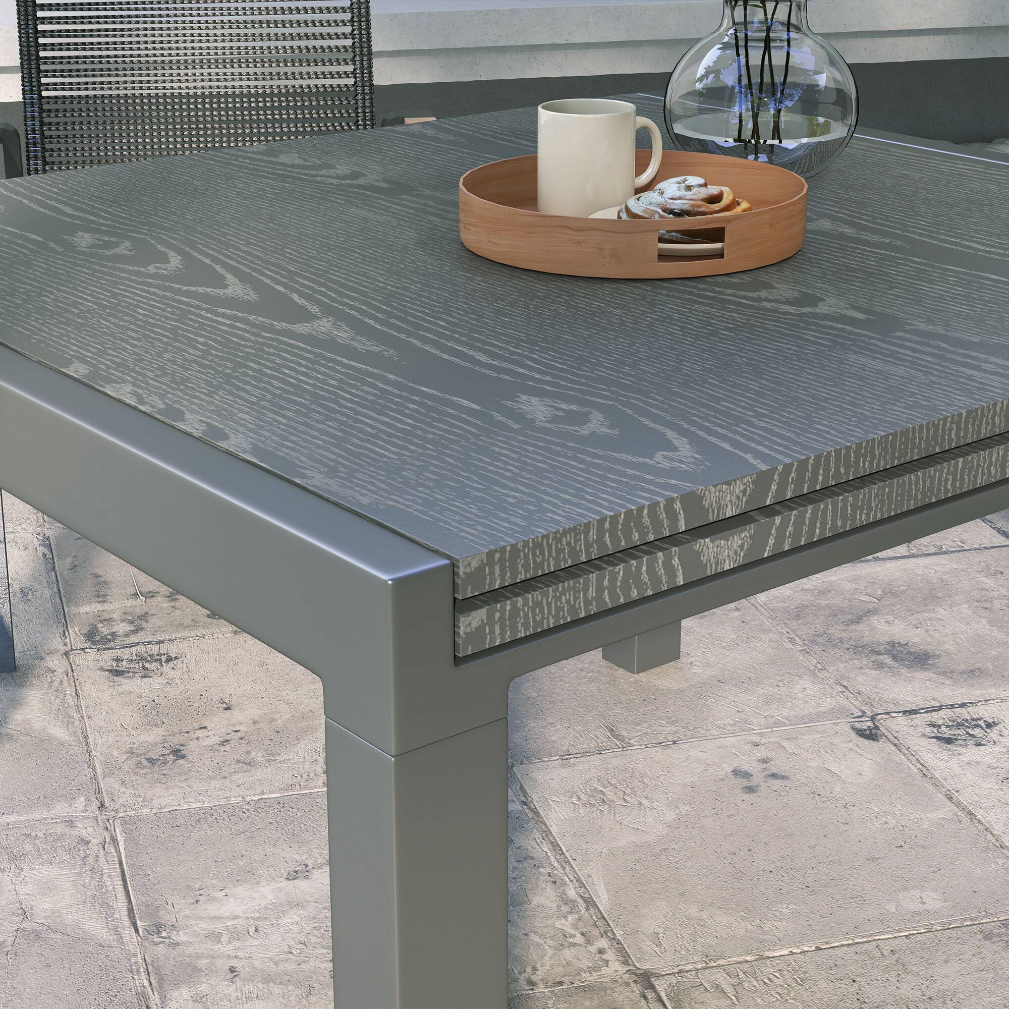 Alt View 7. Outsunny - Extendable Outdoor Dining Table, 41"- 83" Aluminum Frame Patio Table with Wood Effect Steel Top - Dark Gray.