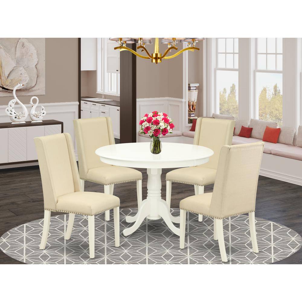 Left. East West Furniture - Dining Room Set Linen White - Brown.