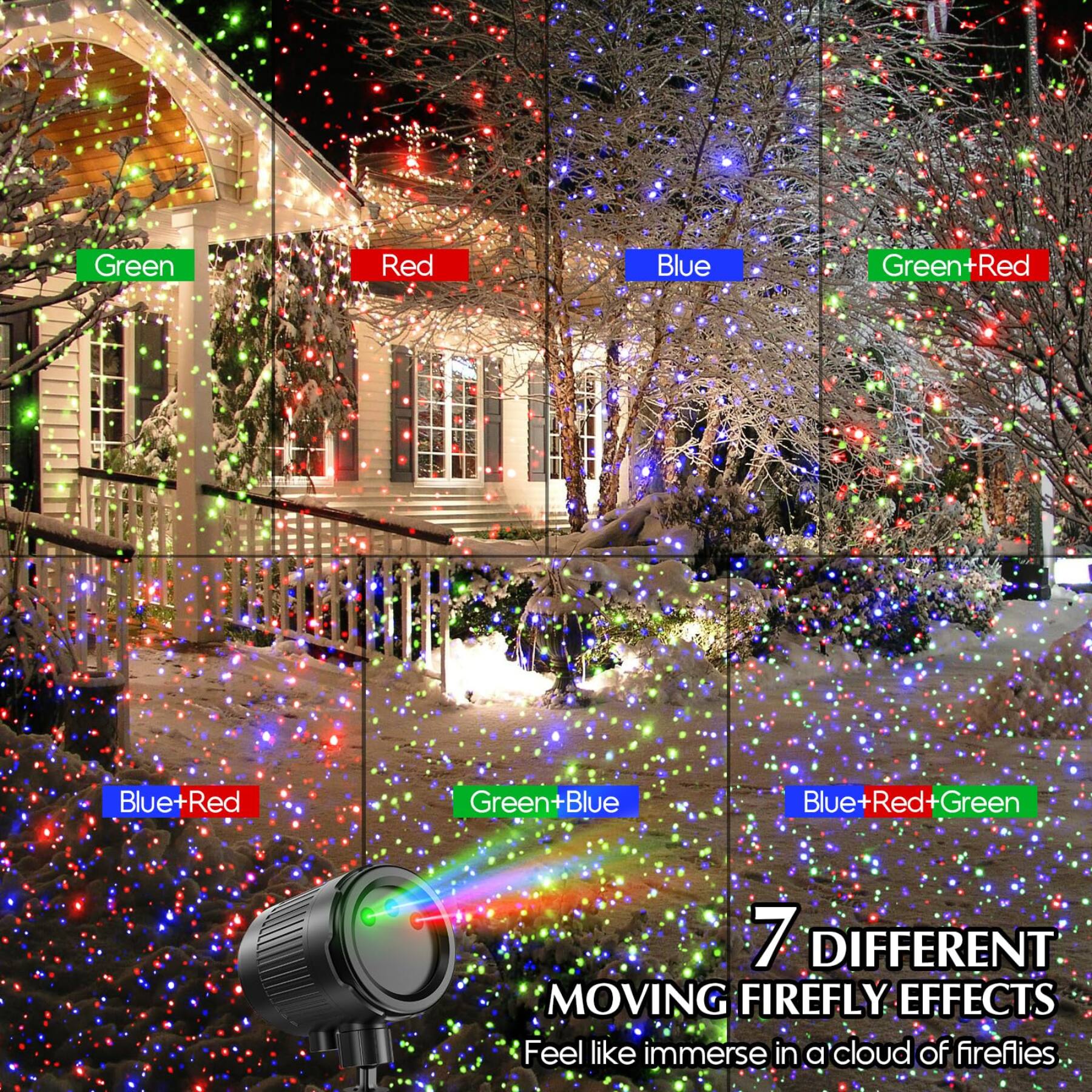 Dazzed Corner Christmas Projector Lights, RGB 3 Color Moving Firefly ...