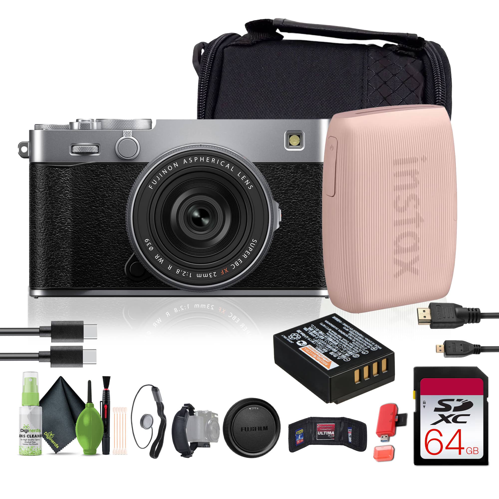 Fujifilm - X-E5 Mirrorless Digital Camera with XF 23mm f/2.8 Lens (silver), Printer - Pink