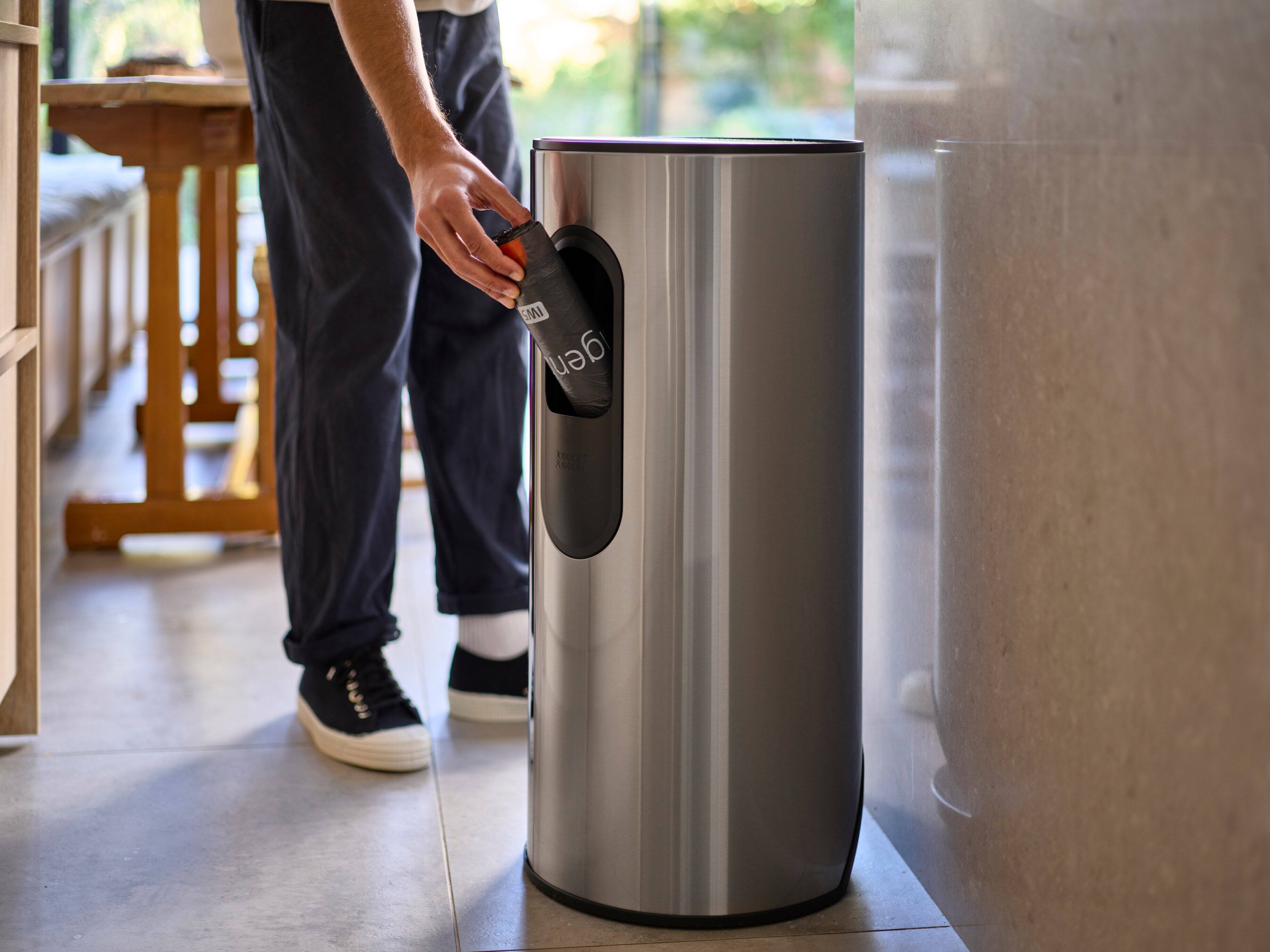Alt View 3. Joseph Joseph - Arc 30-liter Easy-push Pedal Trash Can - Stainless Steel.