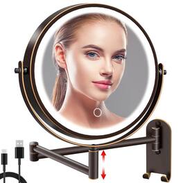 Earthley Blooms - 8" Wall Mounted Lighted Makeup Mirror 3000mah Rechargeable Double Sided 1x 10x Magnifying With Hook Light - Antique Bronze-round