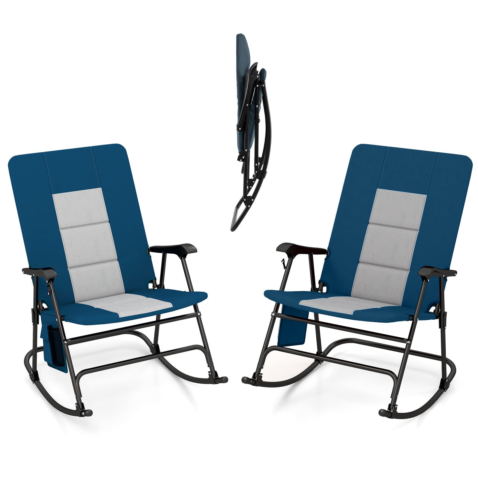 Gymax - Oversized Folding Rocking Camping Chair Padded Portable Outdoor Rocker - Blue