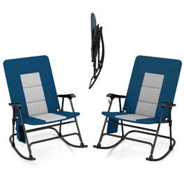 Gymax - Oversized Folding Rocking Camping Chair Padded Portable Outdoor Rocker - Blue