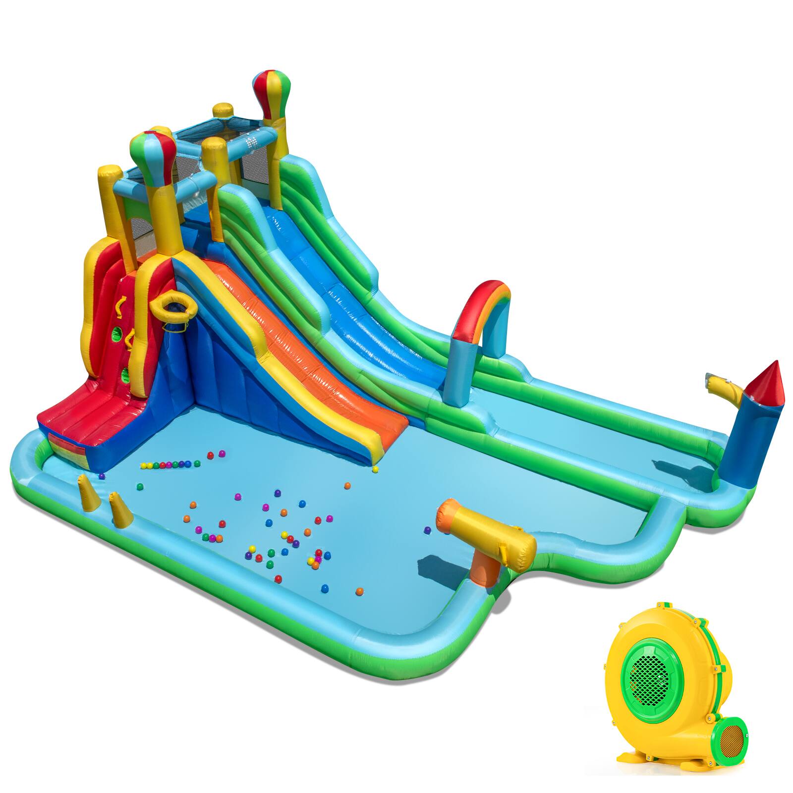 Alt View 9. Gymax - Gymax Inflatable Water Park w/Climbing Wall Basketball Rim Splash Pool 950W Blower - MultiColor.