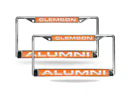 Rico Industries - Clemson University Alumni Chrome Metal Laser License Plate Frame - Set of 2 Frames - Multi
