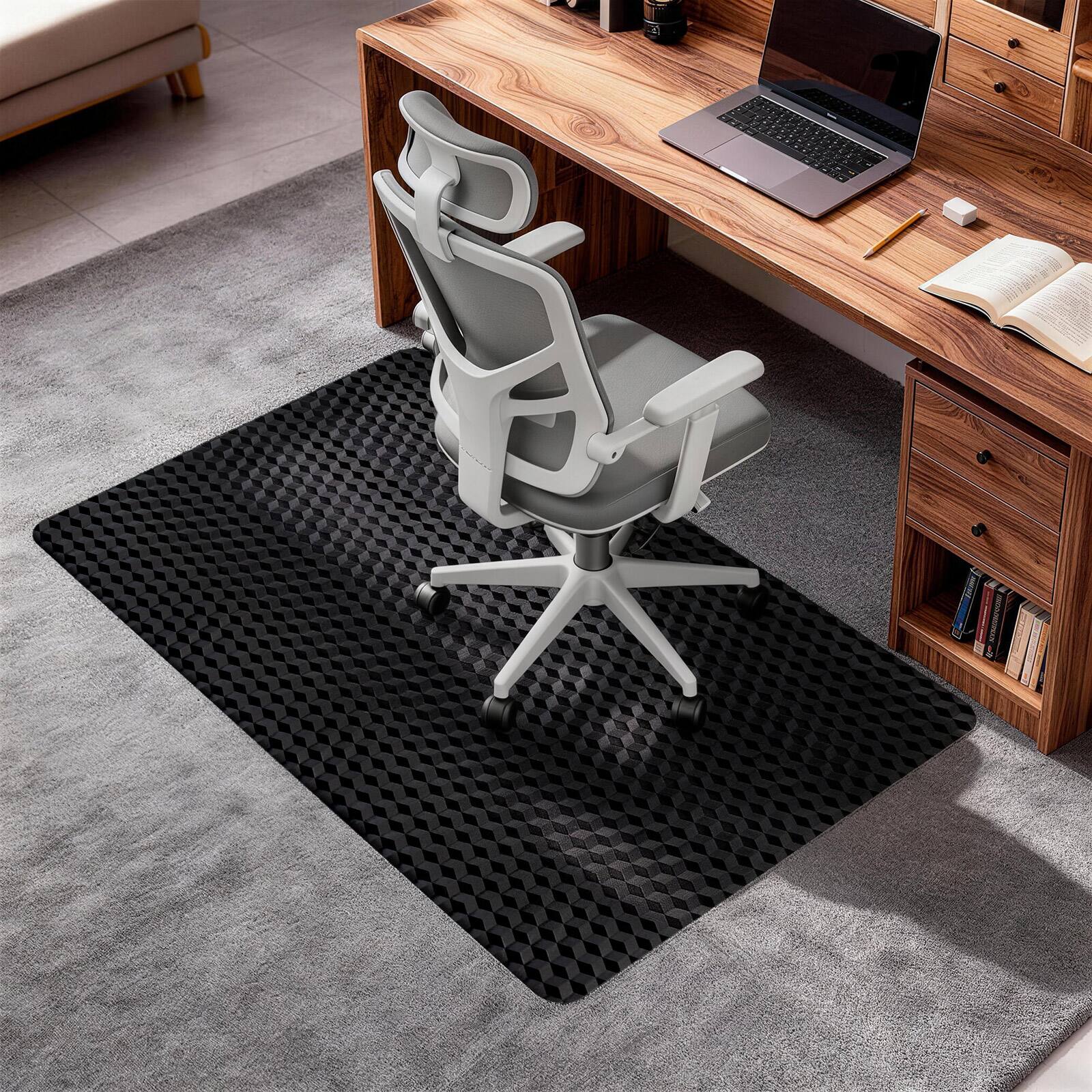 Left. Winado - 36" x 48" x 0.06" Eco Friendly PVC Chair Mat with Nails, 3D Geometric Texture for Office, Gaming Chair Carpet Protection - Black.