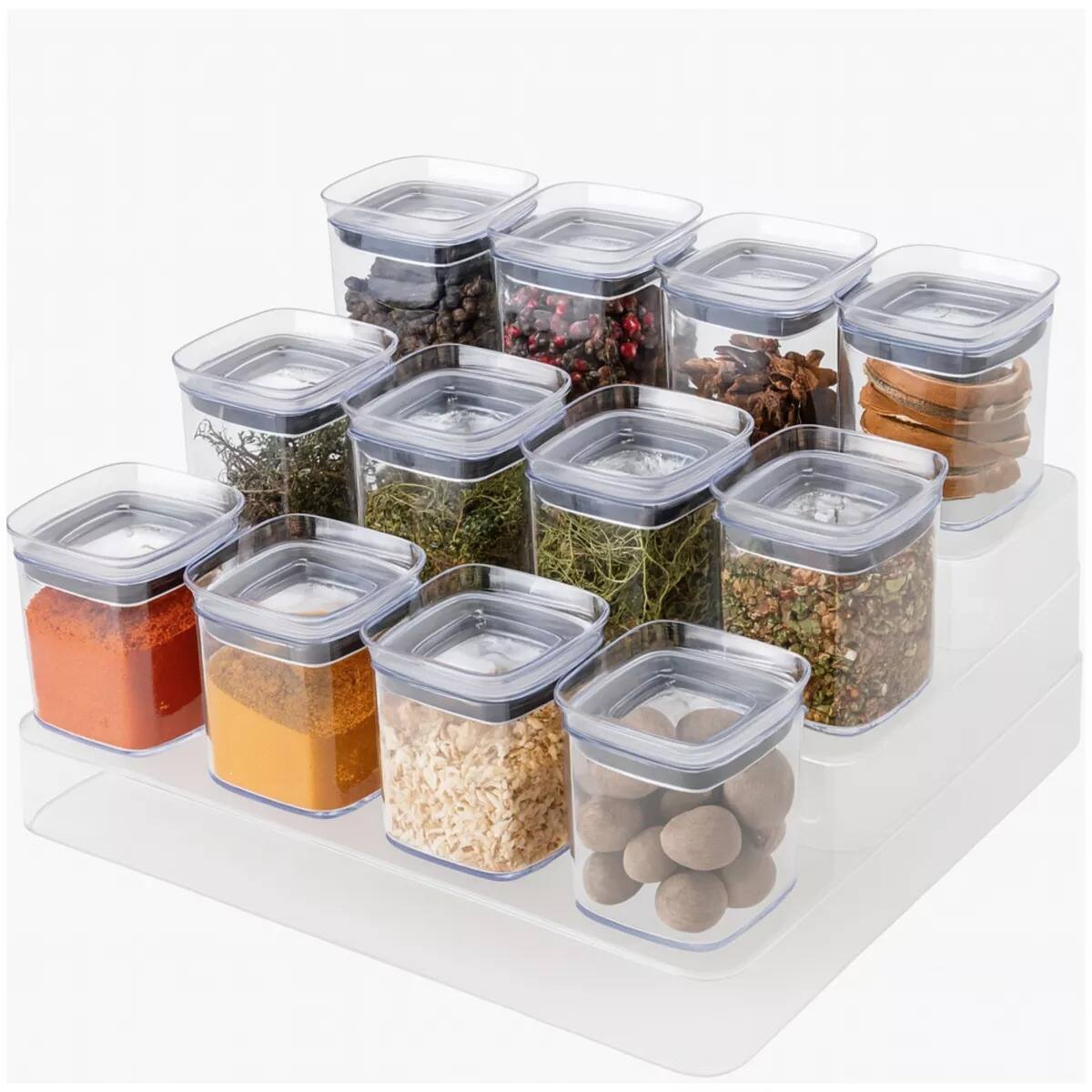 OU - Spice Rack Organizer, 13pc 5oz Spice Containers 3 Tier Clear Spice Holder and Seasoning Organizer - Clear