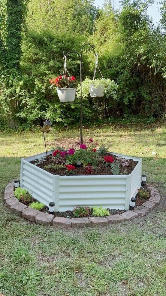 Left. A Anleolife - 3-Pack White Metal Hexagon Raised Garden Bed Planter Box for Vegetables Flowers (70 in. L x 60 in. W x 18 in. H) - White.