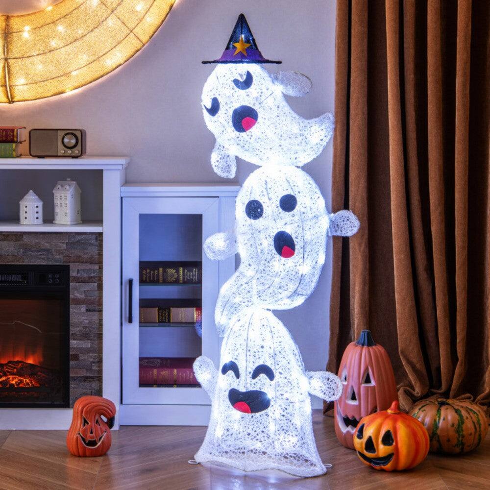 Alt View 5. Boyel Living - 4ft Outdoor Lighted Standing Stacked Ghost Decor with 120 LED Lights - White.