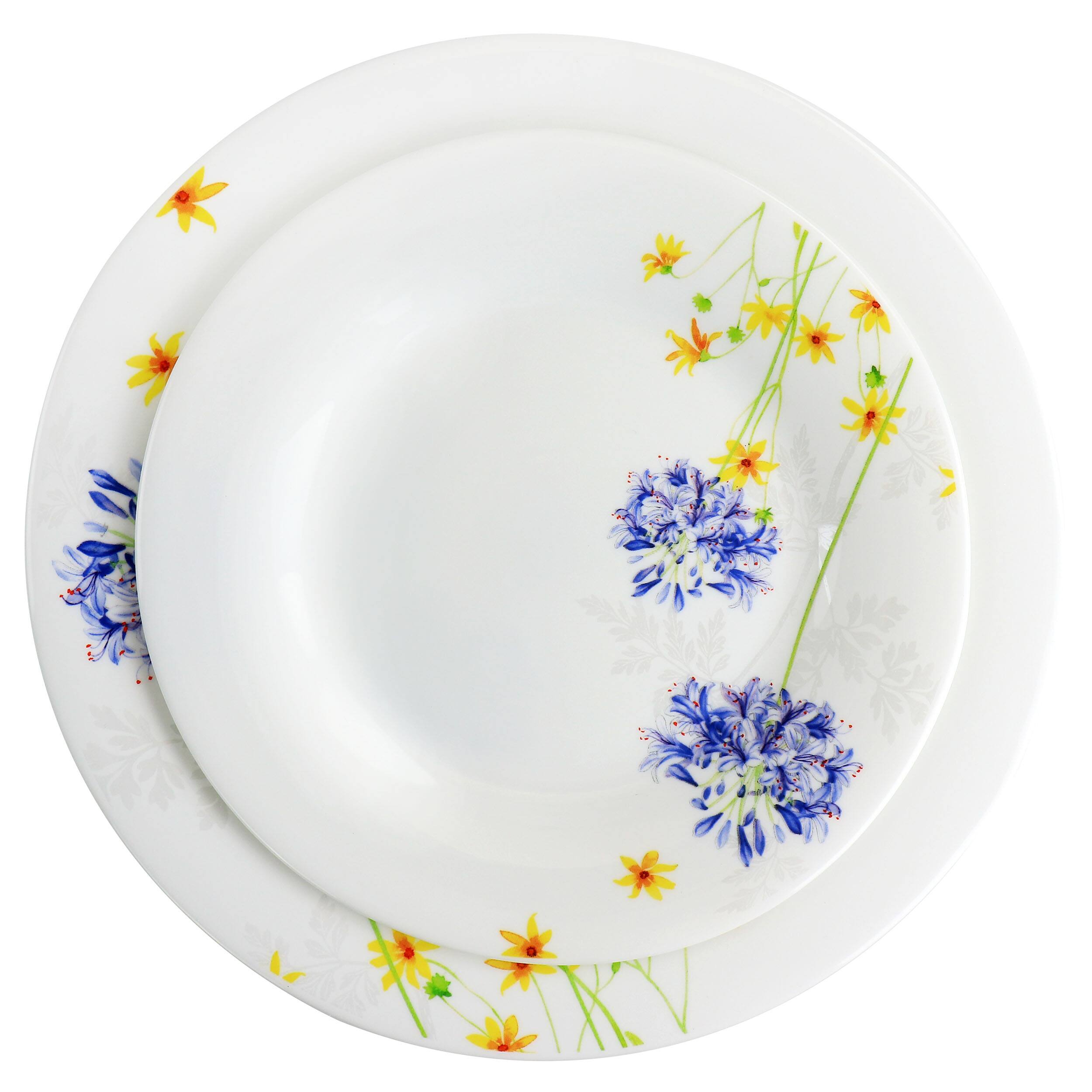 Alt View 3. Gibson - Gibson Ultra Violet Floral 12 Piece Tempered Opal Glass Dinnerware Set - White.