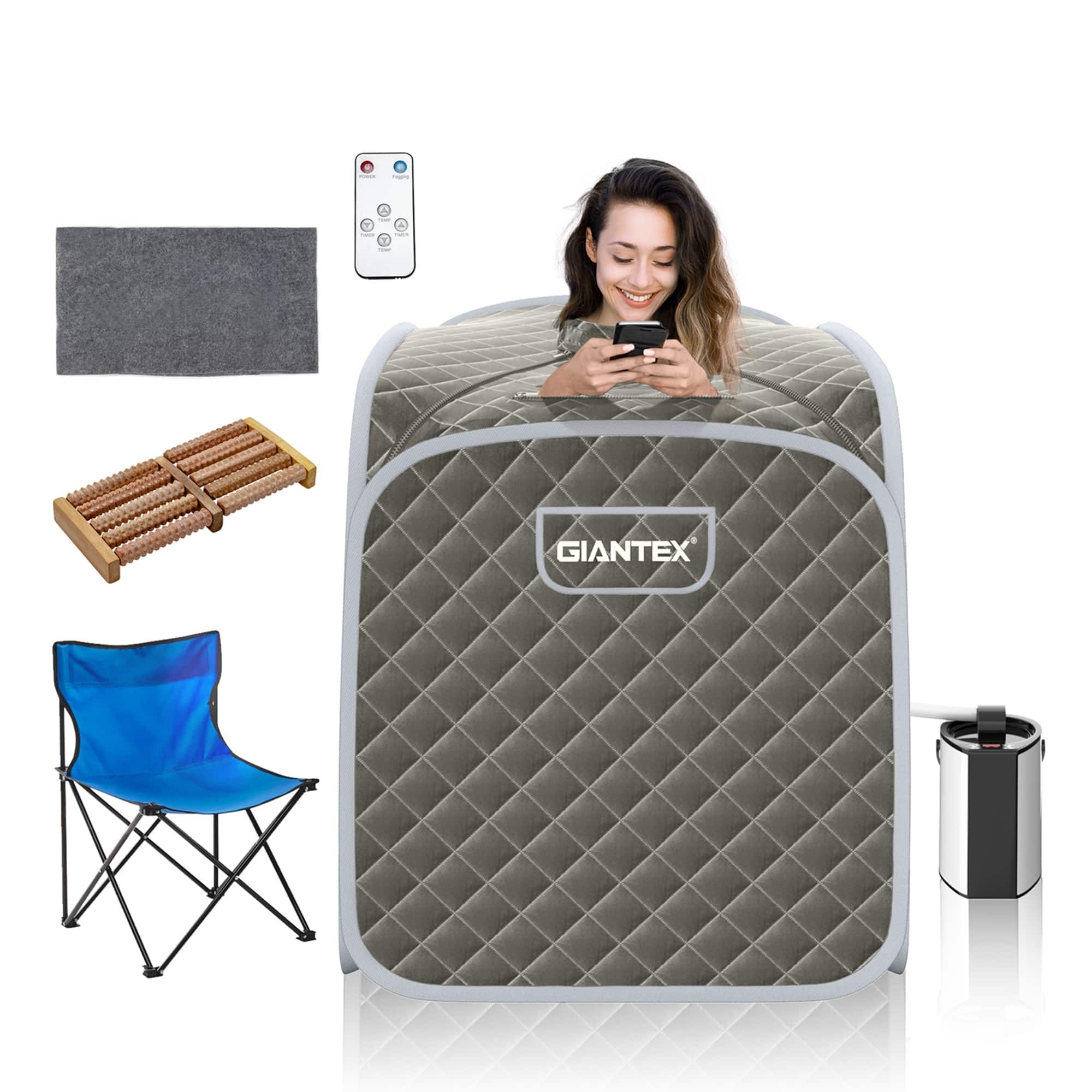 Front. Costway - Portable Steam Sauna - Grey.