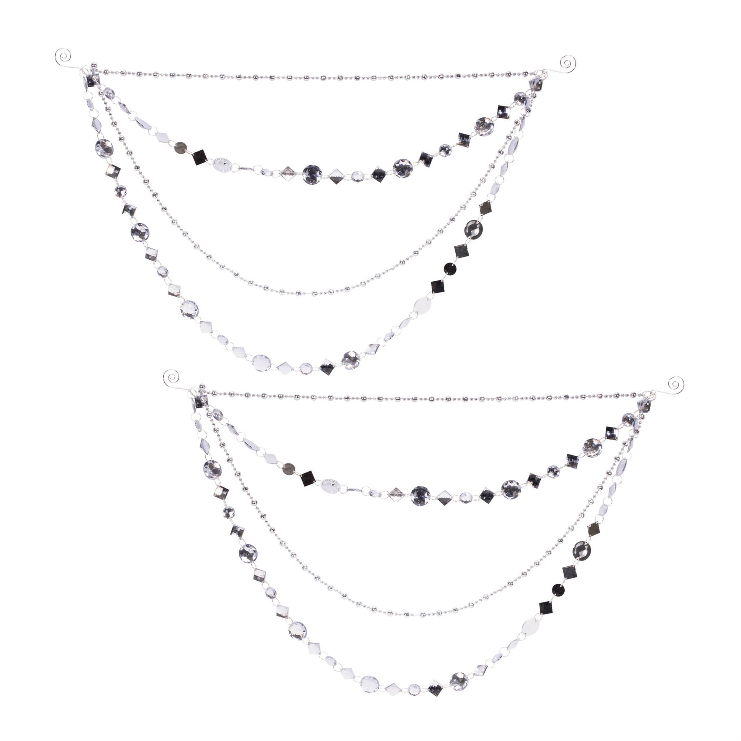 Left. BreeBe - Jewel Bead and Chain Link Garland (Set of 2) - Silver.