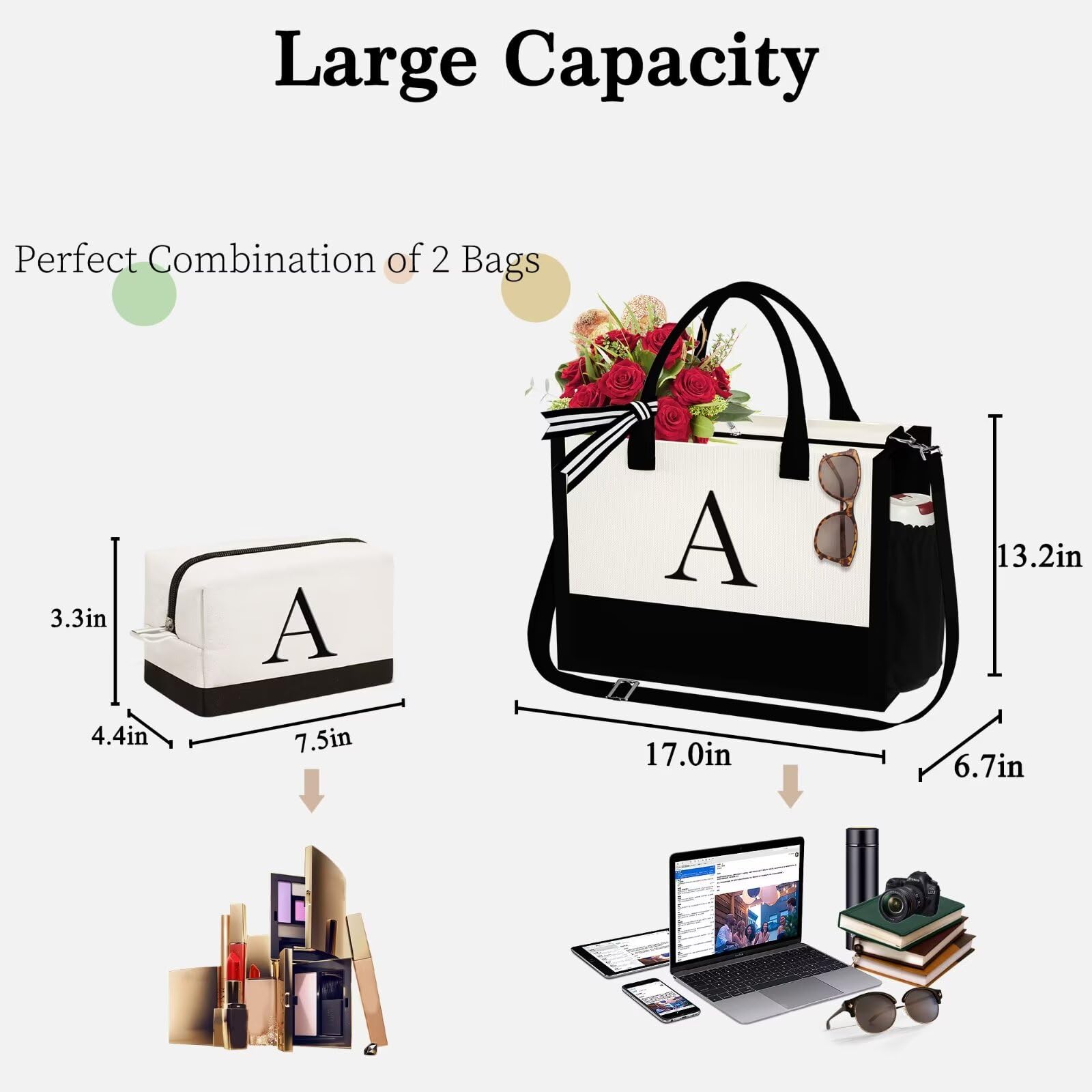 Large Capacity

Perfect Combination of 2 Bags

- 3.3in
- 4.4in
- 7.5in
- 17.0in
- 13.2in
- 6.7in