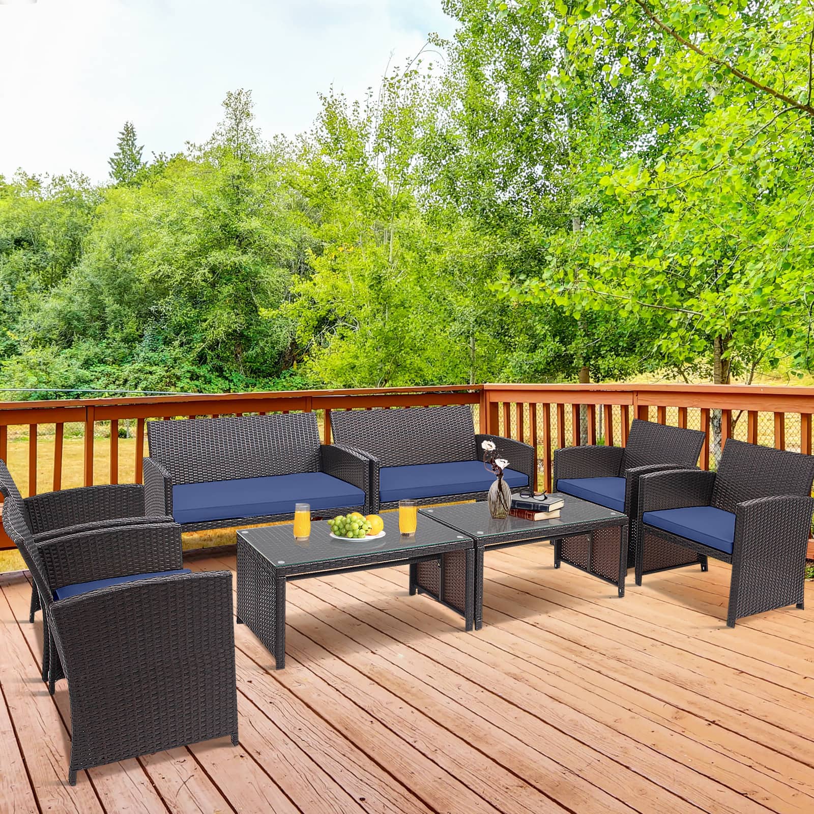 Gymax - 8PCS Patio Conversation Set Outdoor Rattan Furniture Set w/ Cushions - Navy price history on PriceWatchPro