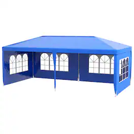 Outsunny - x 19' Large Party Tent, Outdoor Event Shelter, Gazebo Canopy with 4 Removable Window Sidewalls for Weddings - Blue