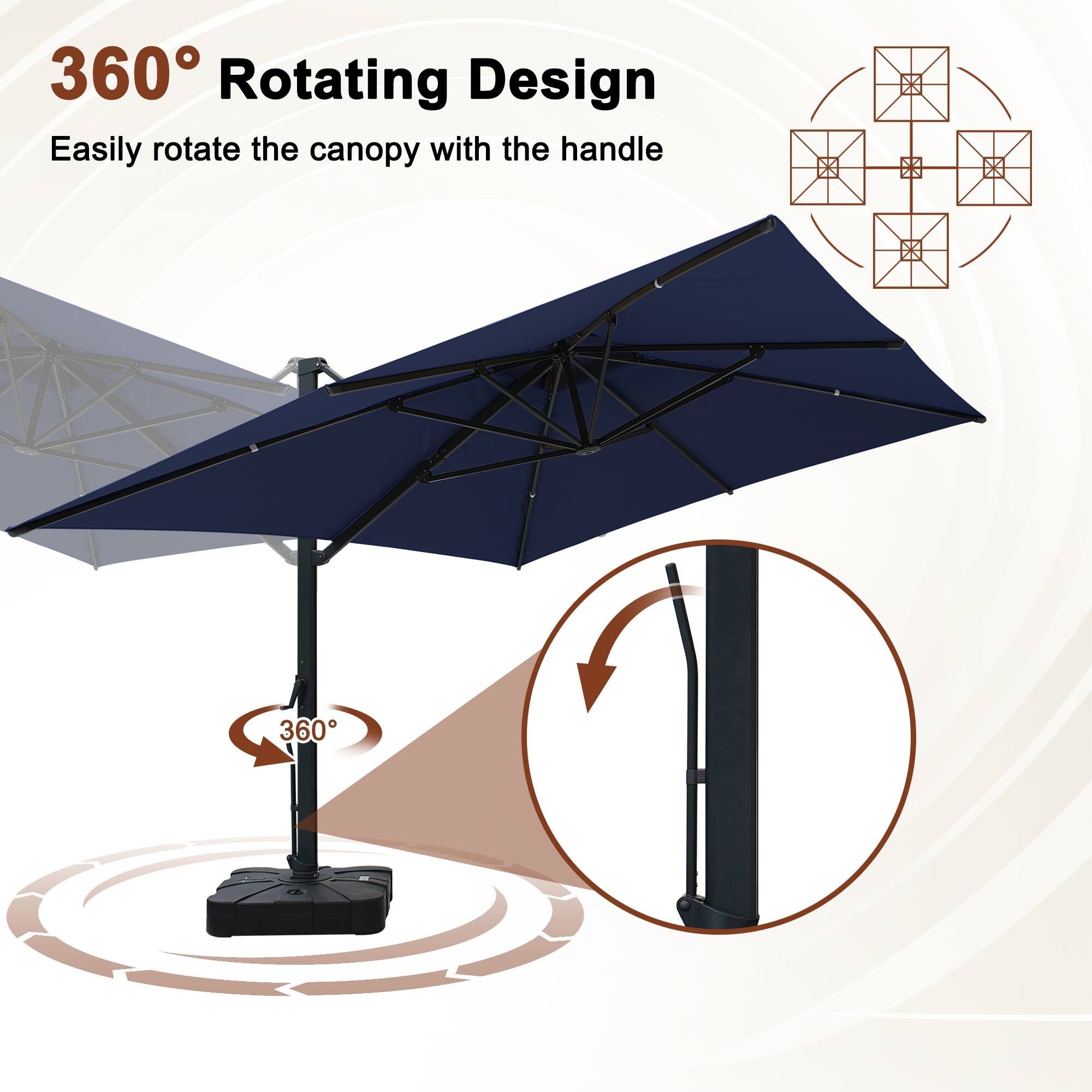 360° Rotating Design  
Easily rotate the canopy with the handle