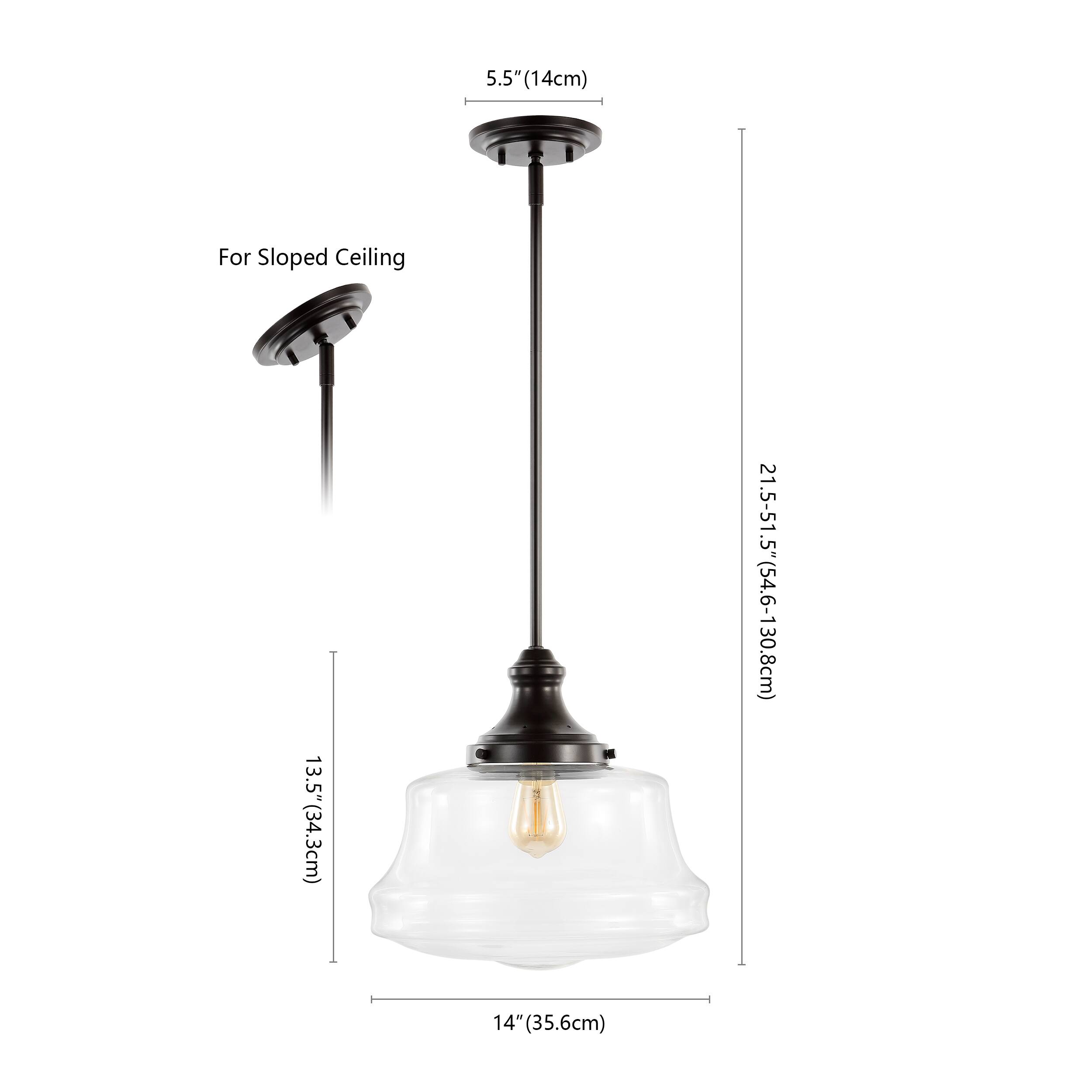 5.5" (14cm) For Sloped Ceiling  
13.5" (34.3cm)  
21.5-51.5" (54.6-130.8cm)  
14" (35.6cm)