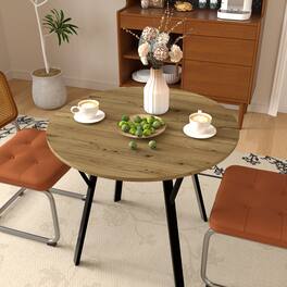 Z-Edge - 35.4" Small Round Dining Table for 2-4 People, Dinner Table Space Saving Circle Kitchen Table for Small Space, Apartment - Brown
