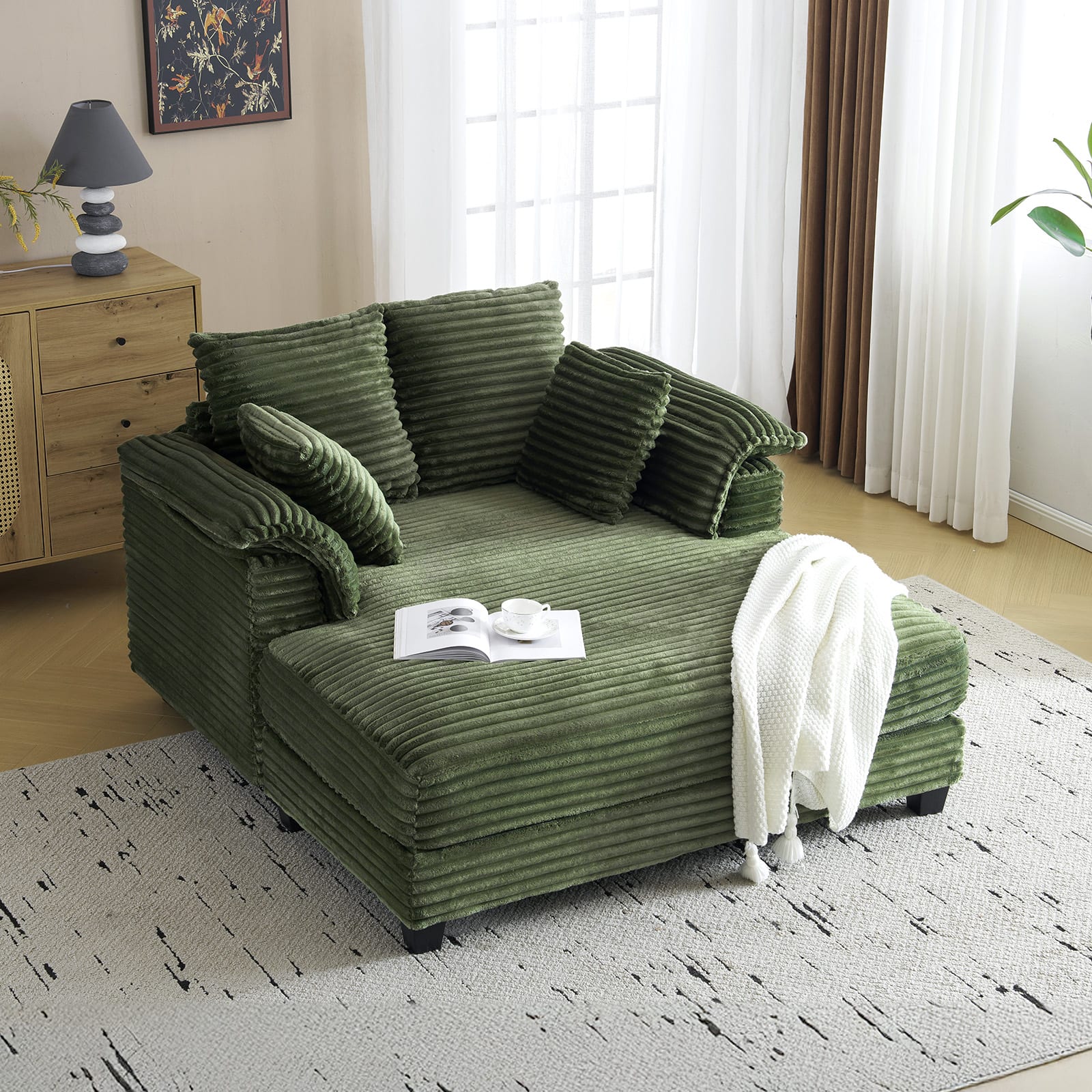 Winado - 55.9"W × 59.4"D × 33.9"H Oversized Corduroy Chaise Sofa Recliner Bed Chaise Lounge Chair Upholstered Comfy Sleeper Couch - Green