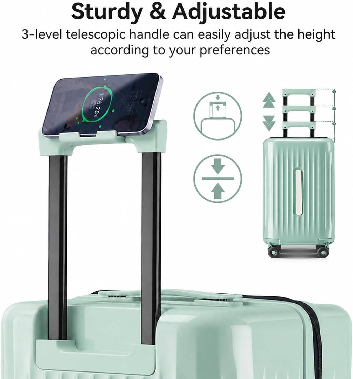 Sturdy & Adjustable  
3-level telescopic handle can easily adjust the height according to your preferences