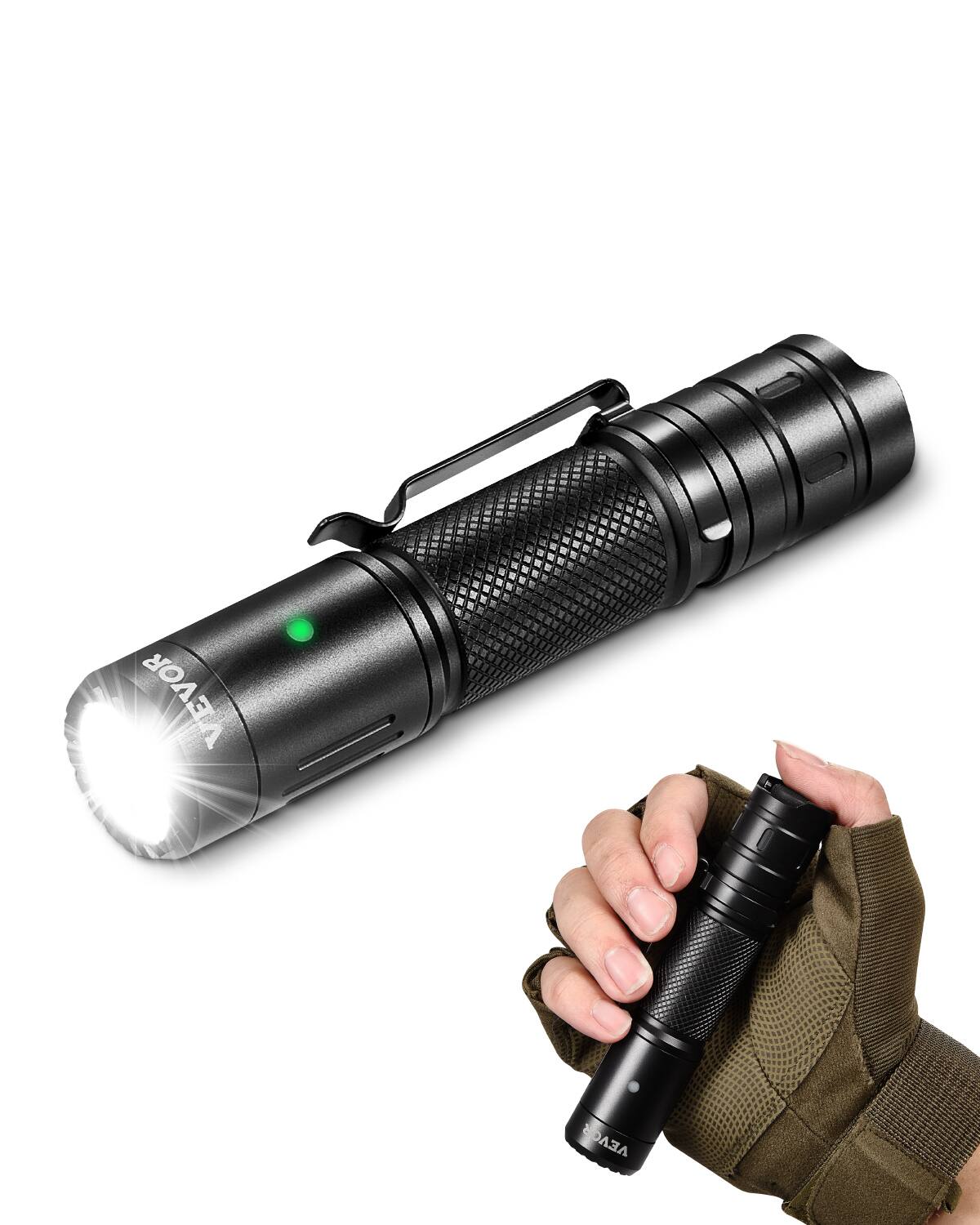 VEVOR - Rechargeable Flashlight, High Lumens LED Flashlight with 6 Lighting Modes, IP66 Waterproof Handheld Flash Light - Black