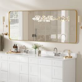LOVMOR - 72 in. W x 36 in. H Modern Rectangular Aluminum Framed Wall Bathroom Vantiry Mirror in Brush - Gold