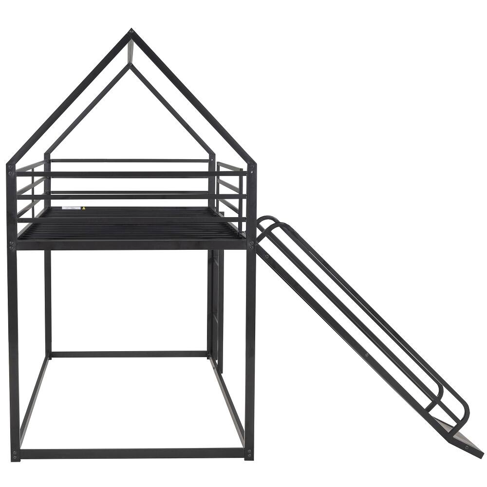 Alt View 9. Loheer - Loheer Twin Over Twin Bunk Bed House Bed with Slide Black Metal - Black.