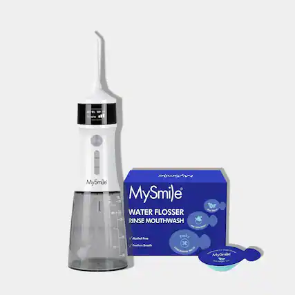 - 5% AF E Strone ... 1 Mysmie MySmi)e Z u ML 3 MySmile 1 Al Flavel 1 0 WATER FLOSSER 25 RINSE MOUTHWASH - 00m - 1 IS Alcohol Free pack 30 Frenhen Breath 15 3 CONCENTAN-B:9 n - - 5 MySmije i m -