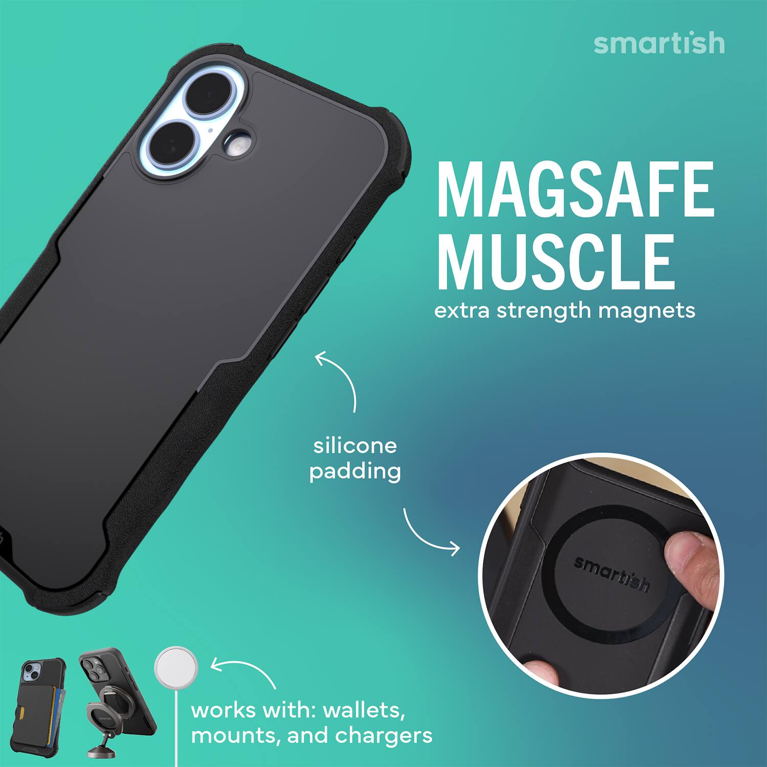 smartish MAGSAFE MUSCLE extra strength magnets silicone padding smartish works with: wallets, mounts, and chargers
