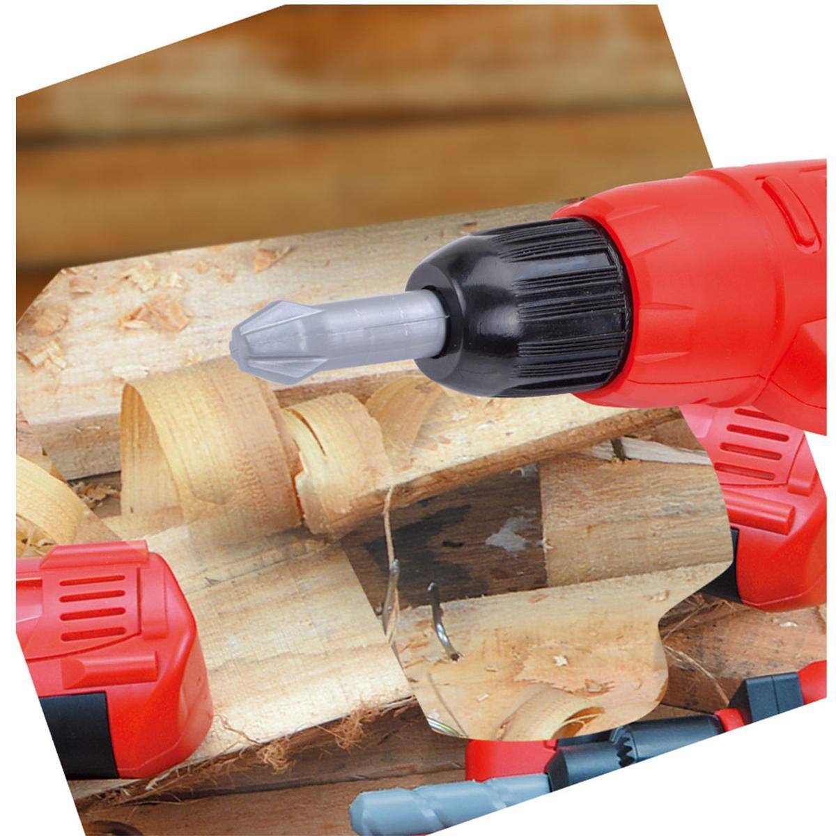 Alt View 1. JuzToys - Pretend Play for Toddlers 3-5, kids toy tool set Electric Drill Toy Set, Retractable Mini Toy Drill 3 Drill Bits Red - Red.