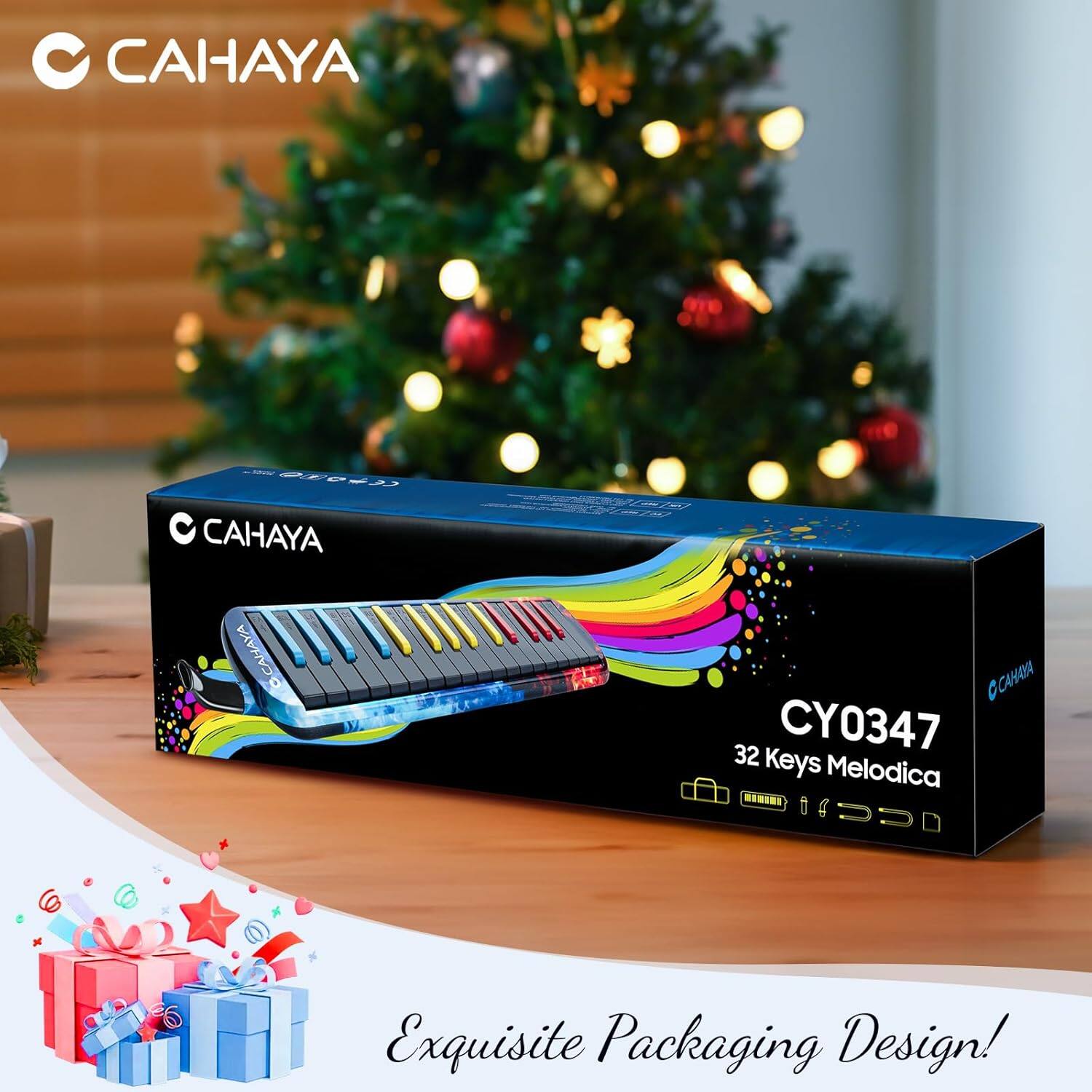 CAHAYA Melodica 32 Keys: Double Tubes Mouthpiece Air Piano