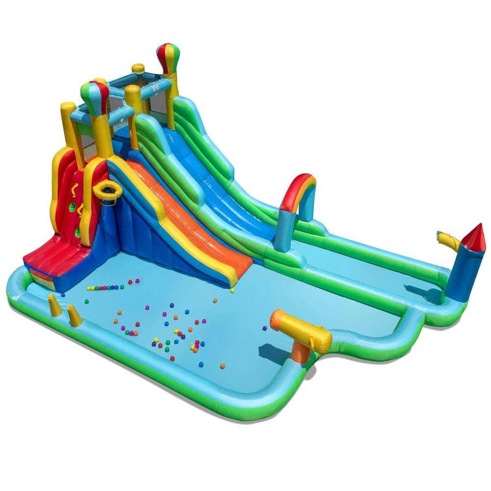 Resenkos - Giant Inflatable Water Slide Park with Double Long Slides - Summer Backyard Fun - Multicolor