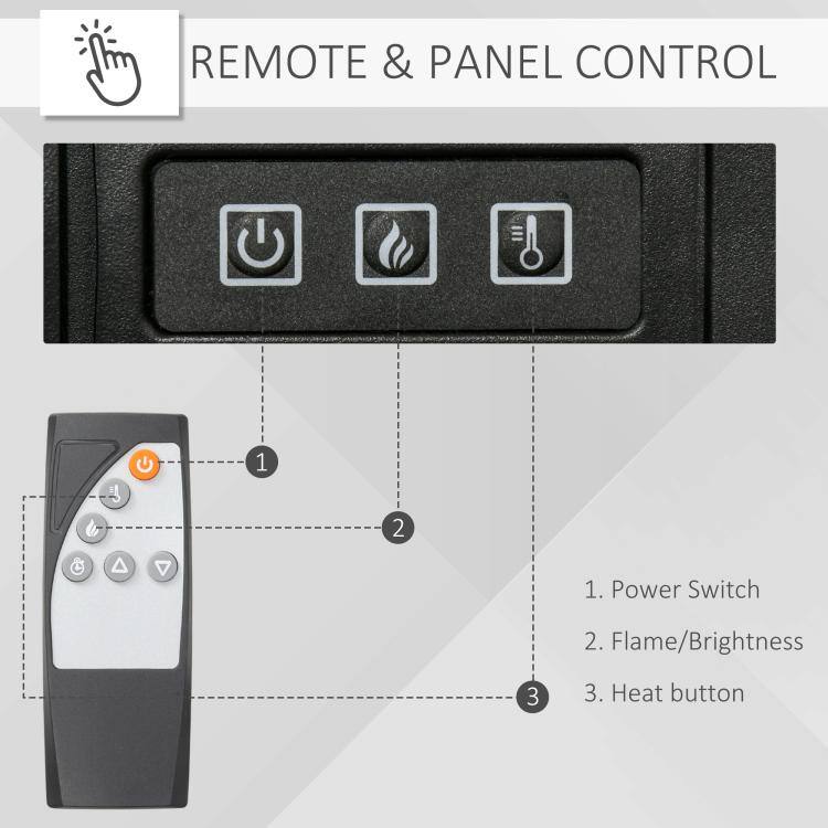 REMOTE & PANEL CONTROL

1. Power Switch
2. Flame/Brightness
3. Heat button