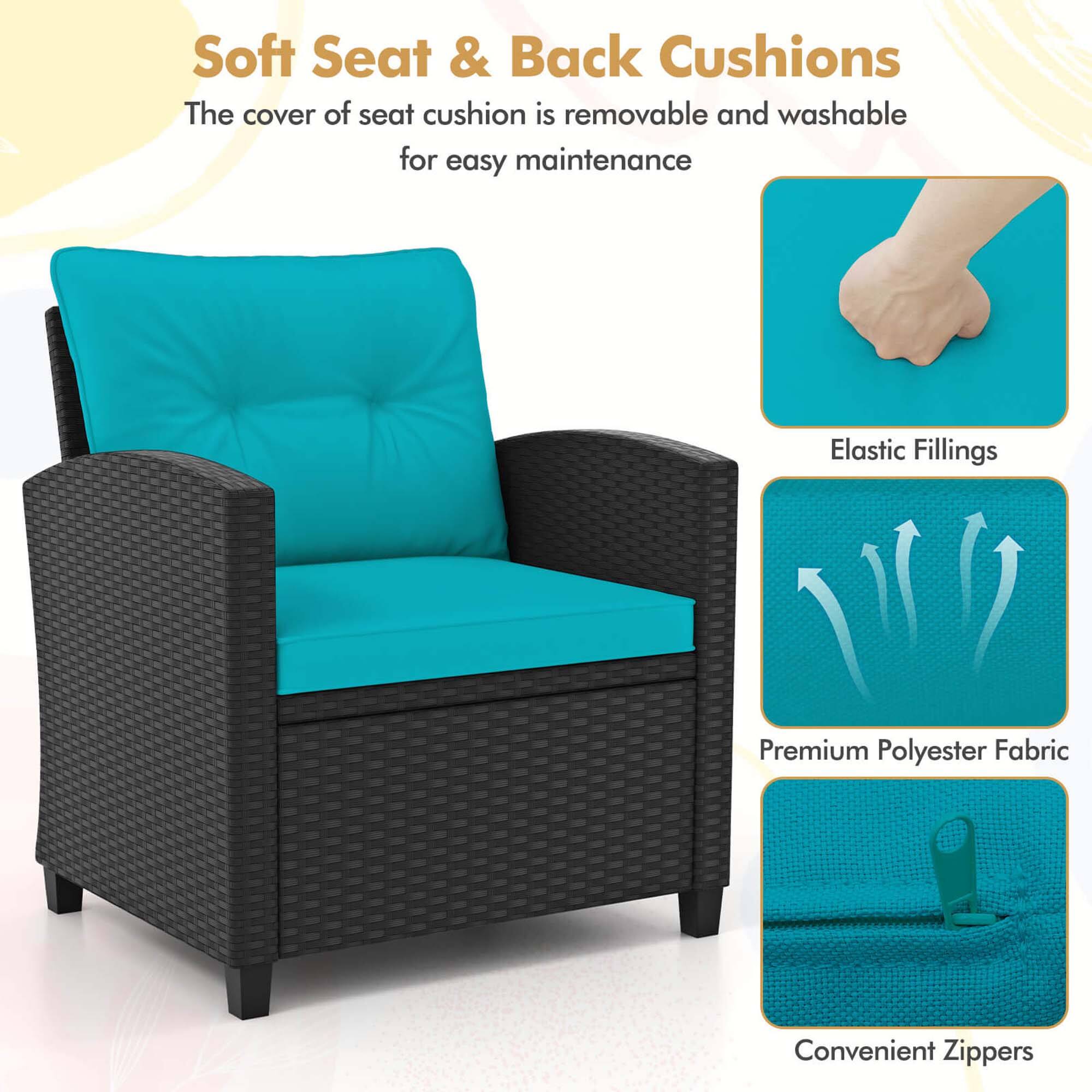Soft Seat & Back Cushions: The cover of seat cushion is removable and washable for easy maintenance. Elastic Fillings: Premium Polyester Fabric. Convenient Zippers.