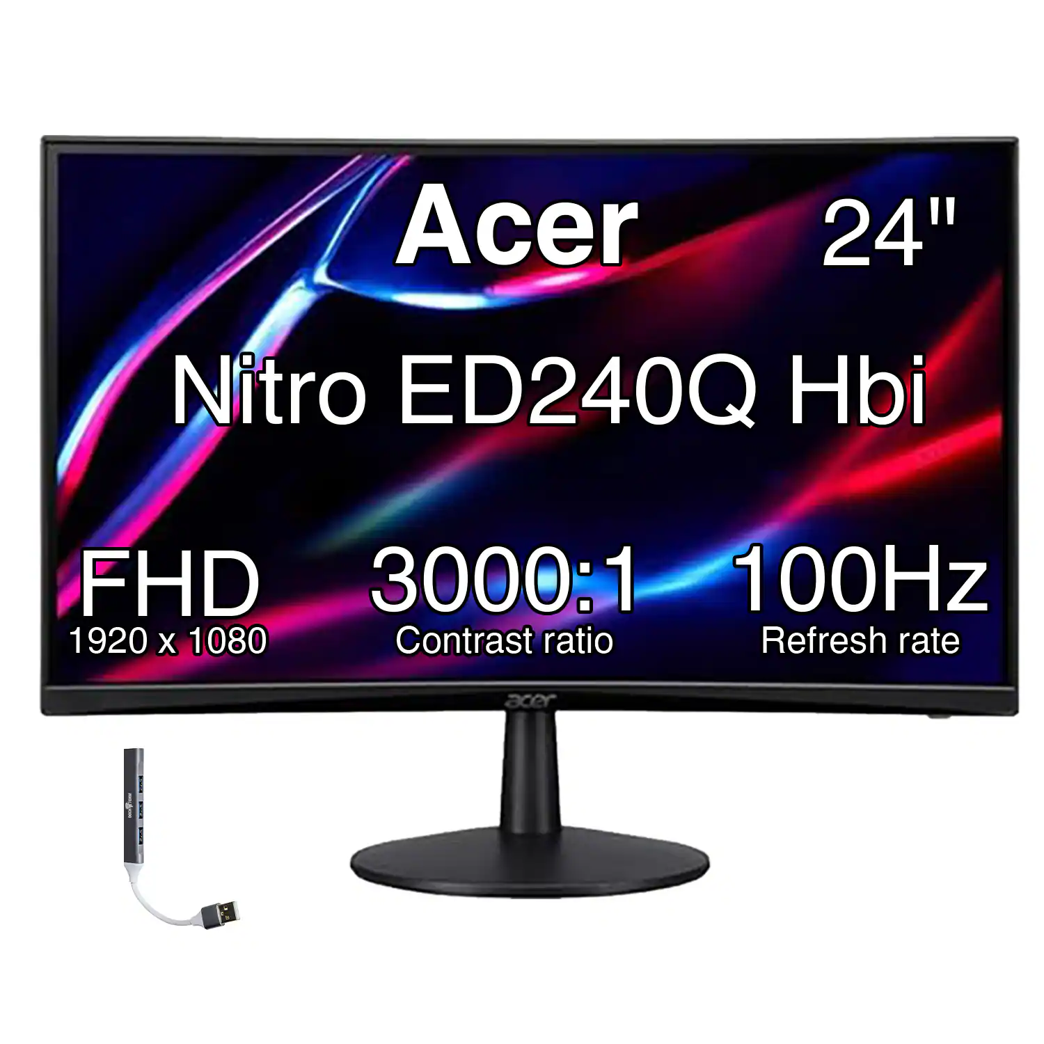 Acer 24" Nitro ED240Q Hbi FHD 3000:1 100Hz 1920 x 1080 Contrast ratio Refresh rate