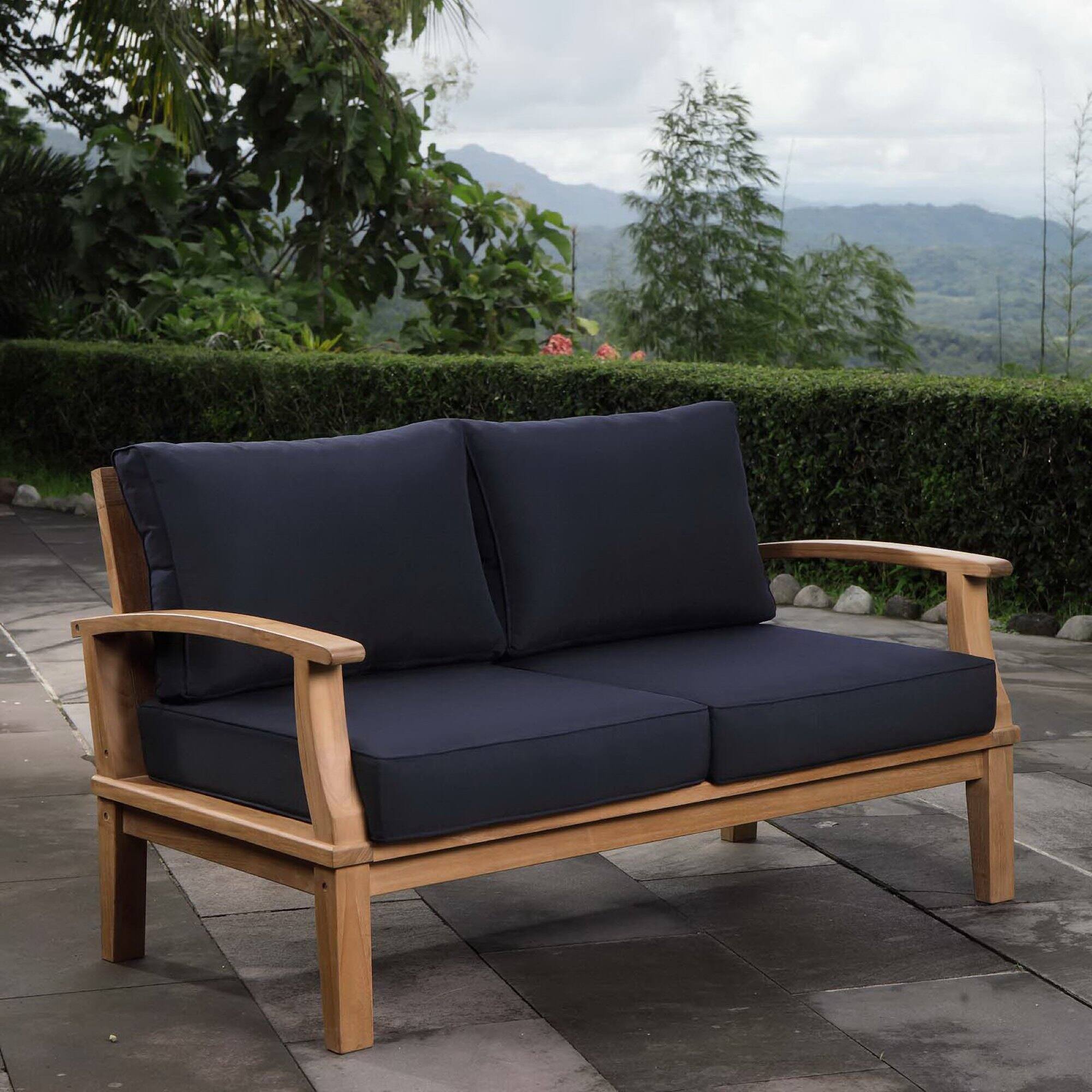 Front. Modway - Marina Outdoor Patio Teak Loveseat by Modway - Natural Navy.