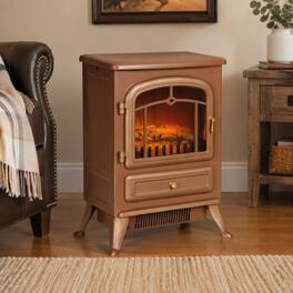 RYHNUYNE - 22-Inch Freestanding Electric Fireplace Stove with Realistic LED Flame Effect and Adjustable 750W/1500W Heater - Brown