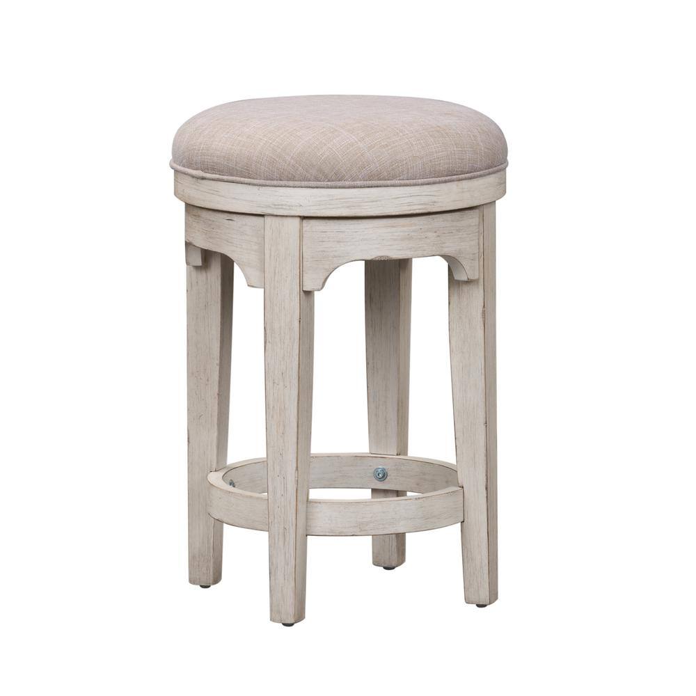 Angle. Liberty Furniture Industries - Farmhouse Reimagined Console Swivel Stool in Antique White w/ Chestnut Top - White.