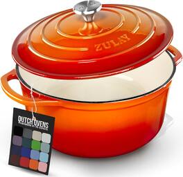Zulay Kitchen - 5 Quart Enameled Cast Iron Dutch Oven Pot with Lid – Premium Durability & Oven Safe up to 500°F - Orange