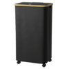 Front. Tooloton - Rolling Laundry Hamper with Lid, 26 Gallon (100L) Clothes Basket, Bamboo Handle, Large Storage - Black - Black.