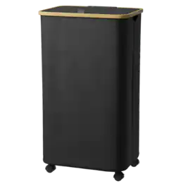 Tooloton - Rolling Laundry Hamper with Lid, 26 Gallon (100L) Clothes Basket, Bamboo Handle, Large Storage - Black
