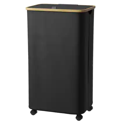 Front. Tooloton - Rolling Laundry Hamper with Lid, 26 Gallon (100L) Clothes Basket, Bamboo Handle, Large Storage - Black - Black.
