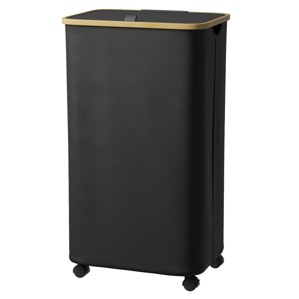 Front. Tooloton - Rolling Laundry Hamper with Lid, 26 Gallon (100L) Clothes Basket, Bamboo Handle, Large Storage - Black - Black.