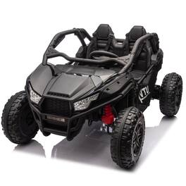BreeBe - 24V Two-Seater Kids Ride On UTV with Parental Control, 400W, Suspension, Bluetooth, LED, Horn & Storage for Ages 3+ - Black