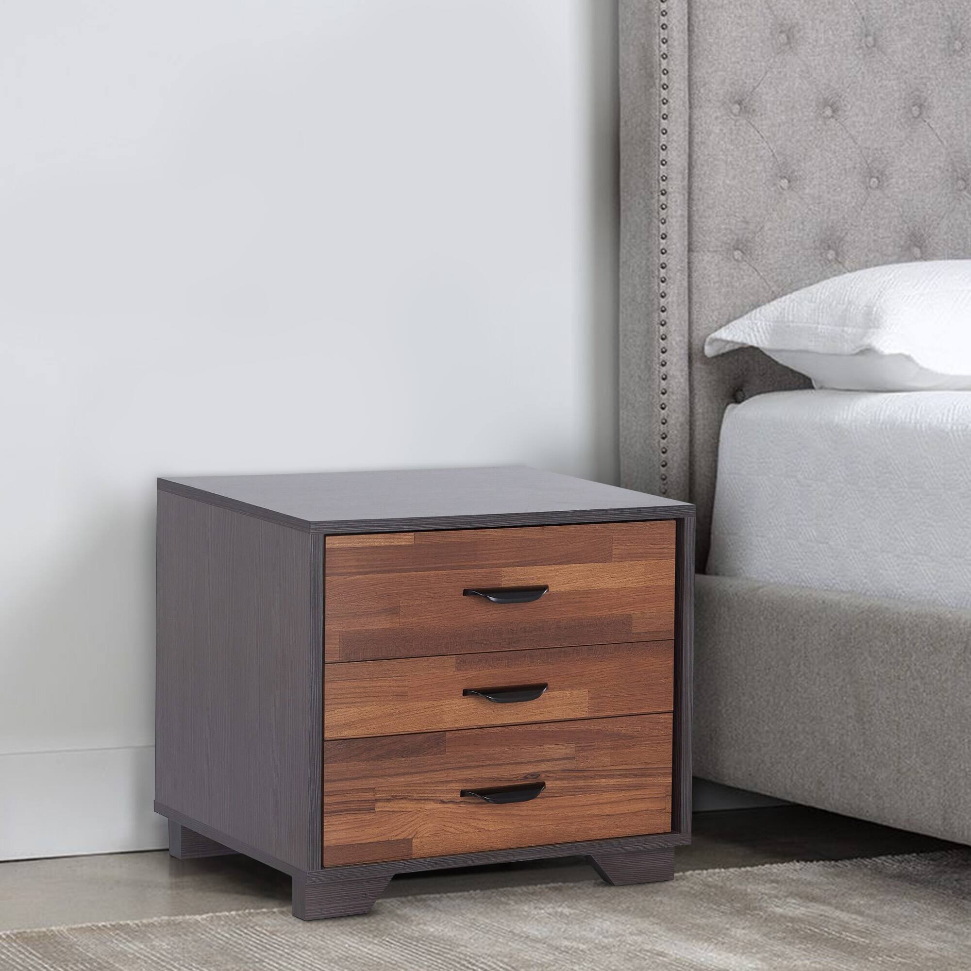 Alt View 4. Manhattan Lane - Rectangular 3 Drawers Wood Nightstand - Brown.