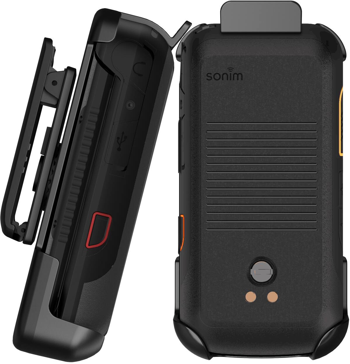 Front. Nakedcellphone - Holster Case for Sonim XP3plus 5G Flip Phone (2025, X320) - Ratchet Belt Clip Holder - Black.