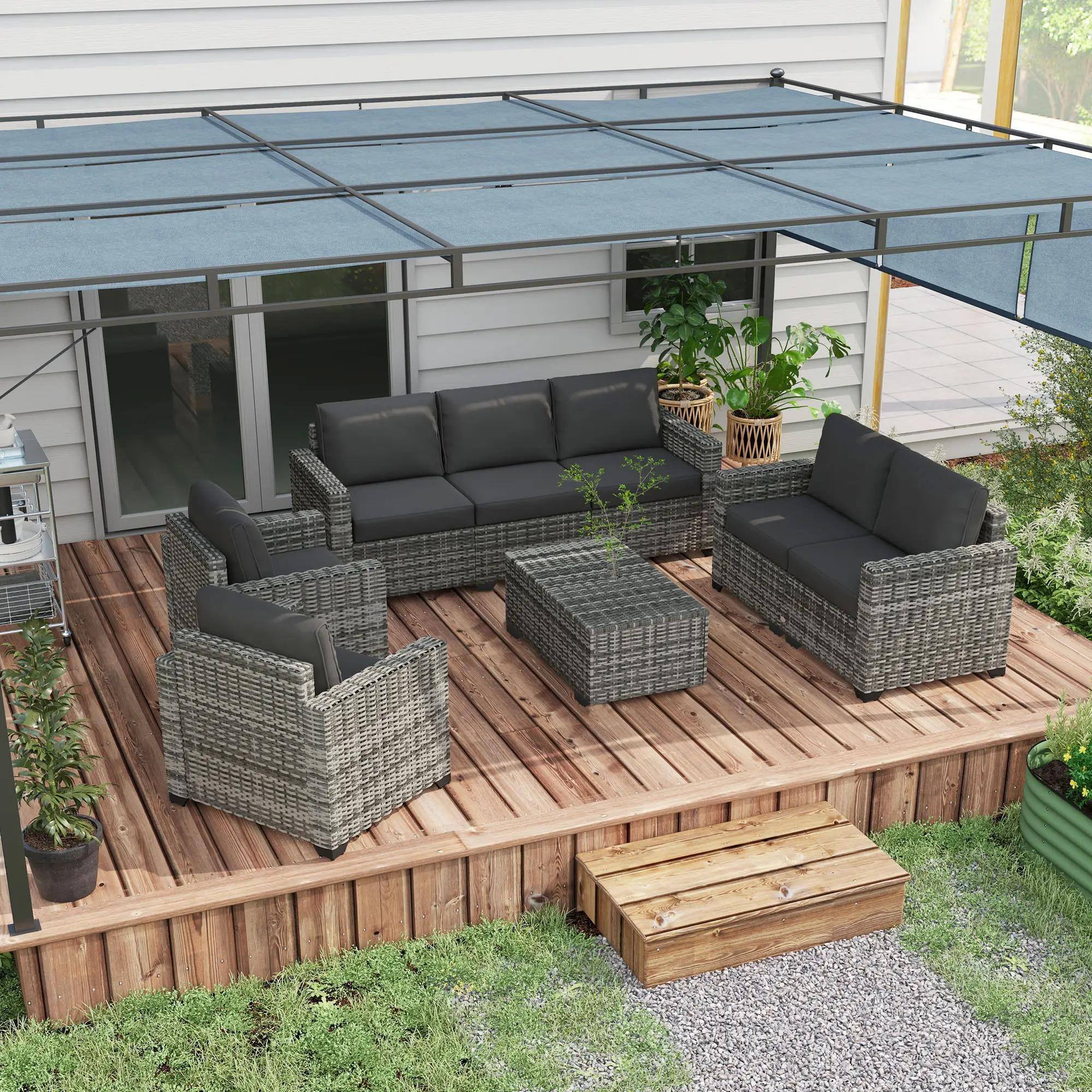 Left. Resenkos - Resenkos  5 Pieces Patio Sectional Furniture Set, Outdoor Sectional Furniture, PE Rattan, Gray - Gray.